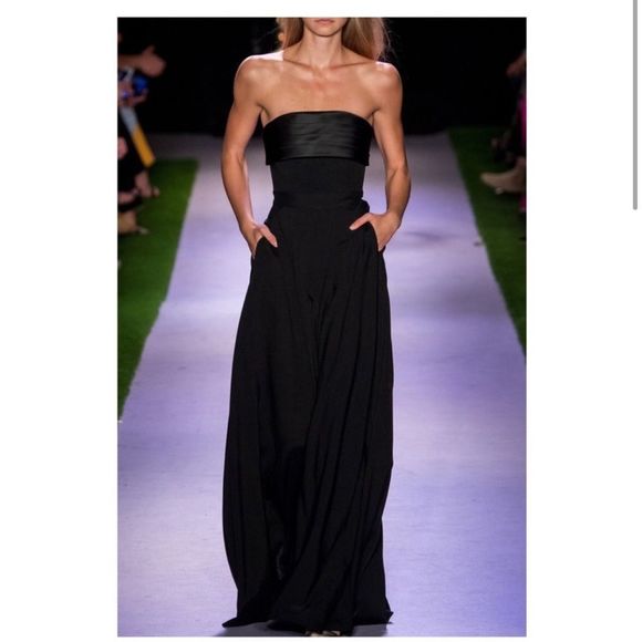 Brandon Maxwell Black Strapless Wide Leg Jumpsuit Gown Satin Trimmed Crepe - Picture 2 of 15
